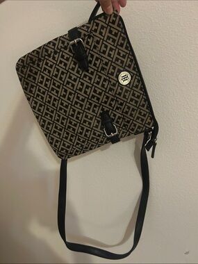 Monogram Tommy Hilfiger Crossbody Bag in Black and tan - Designer Style